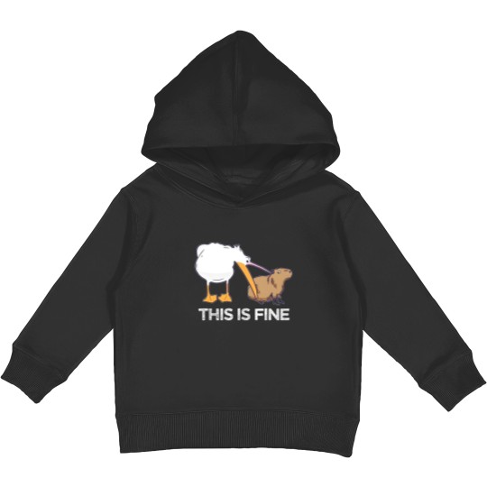 Discover This is fine Meme funny Capybara dog Pelican Nihilism Joke Kids Pullover Hoodies
