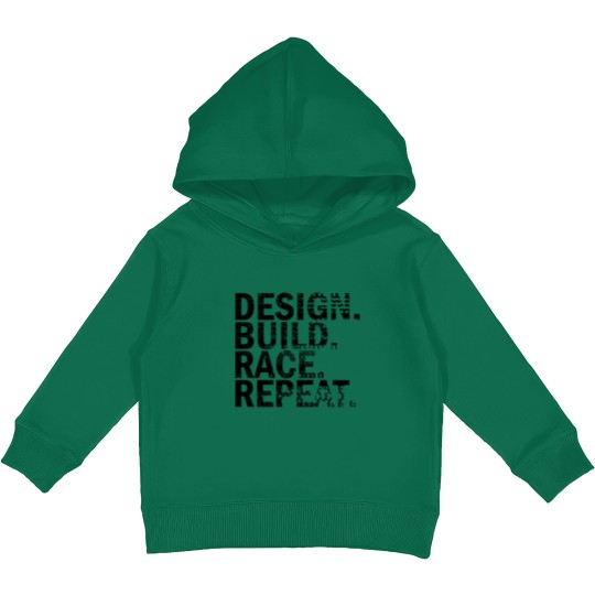 Discover Design. Build. Race. Repeat. Kids Pullover Hoodies