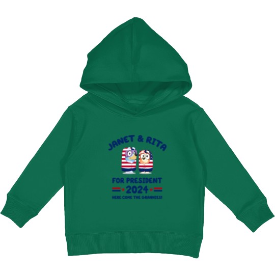 Discover Janet and Rita For President 2024 Election Kids Pullover Hoodies, BlueyDad Lovers Kids Pullover Hoodies