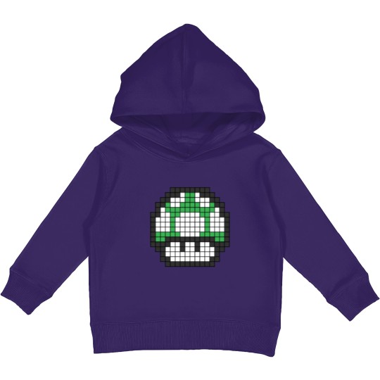 Discover 8Bit - Green Mushroom 1Up Kids Pullover Hoodies