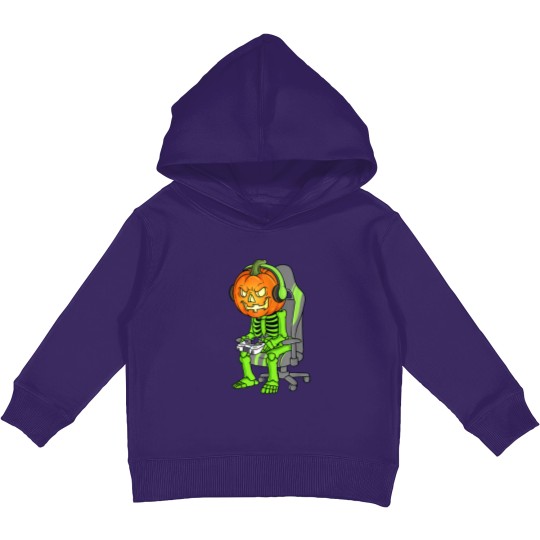 Discover Gaming Halloween Skeleton Jack O Lantern Gamer Boy Kids Pullover Hoodies