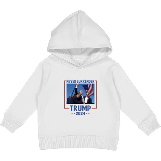 Discover Never Surrender Trump 2024 Kids Pullover Hoodie - Shooting & Assassination Design
