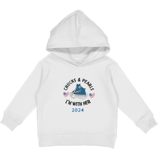 Discover Kamala Harris 2024 - Chucks and Pearls Kids Pullover Hoodie