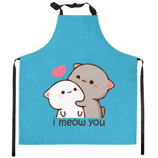 Discover Peach and goma mochi cat Kitchen Aprons