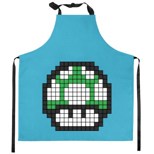 Discover 8Bit - Green Mushroom 1Up Kitchen Aprons