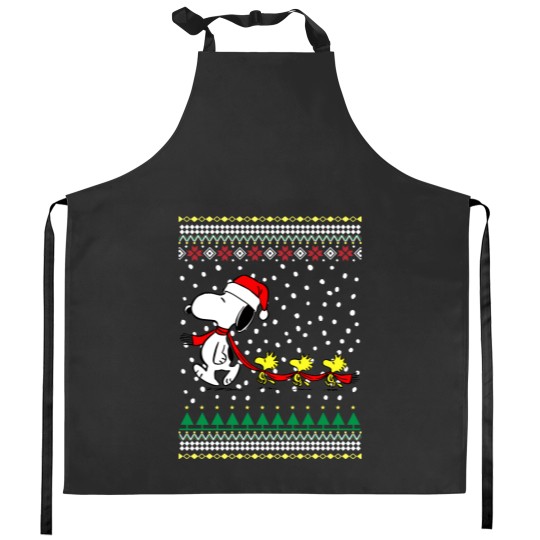 Discover Snoopy And Woodstock Christmas Kitchen Aprons, Snoopy Kitchen Aprons