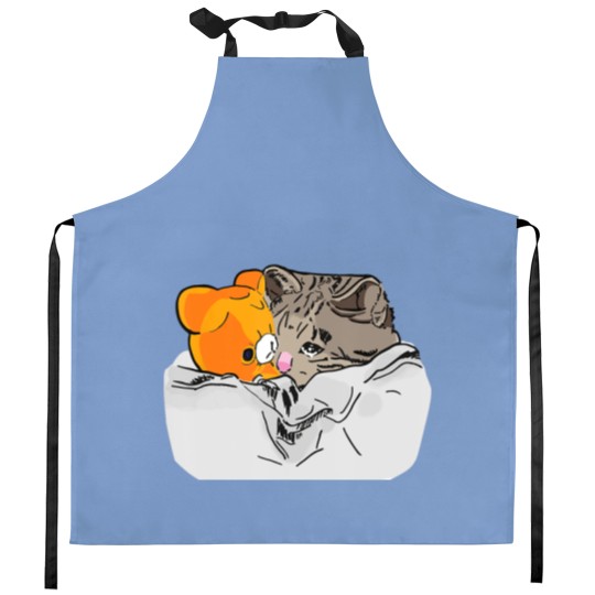 Discover Sad Kitten Cat Crying bed with Teddy Meme Kitchen Aprons