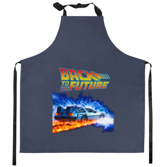 Discover back to the future PNG just DTF halftone black Kitchen Aprons