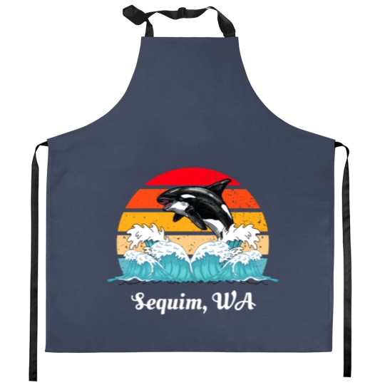 Discover Vintage Sequim WA Distressed Orca Killer Whale Art Kitchen Aprons
