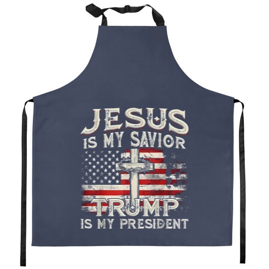 Discover Jesus Is My Savior Trump Is My President American Flag Kitchen Aprons