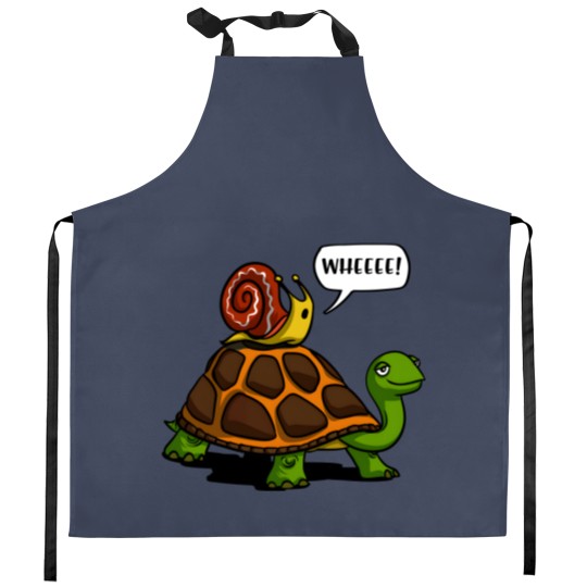 Discover Snail Riding Turtle Kitchen Aprons