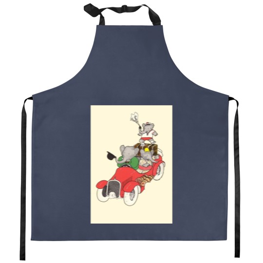 Discover Babar in a car Kitchen Aprons