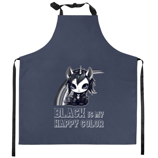 Discover black is my happy color goth girl emo gothic unicorn Kitchen Aprons