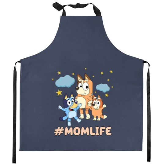 Discover Mom Life Kitchen Aprons featuring BlueyDad & Family