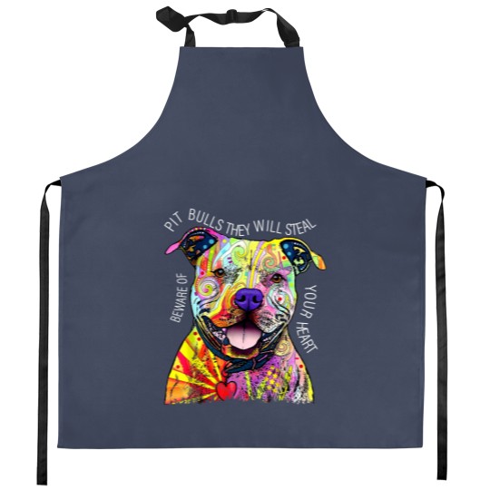 Discover Beware Pitbull They Will Steal Your Heart Kitchen Aprons, Pit Bull Kitchen Aprons