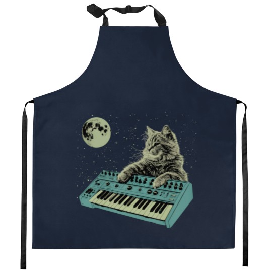 Discover Synthesizer Cat In Space Kitchen Aprons