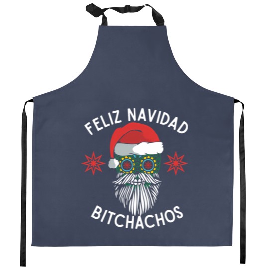 Discover Feliz Navidad Bitchachos Merry Spanish Christmas Mexican Sugar Skull In Santa'S Hat Kitchen Aprons
