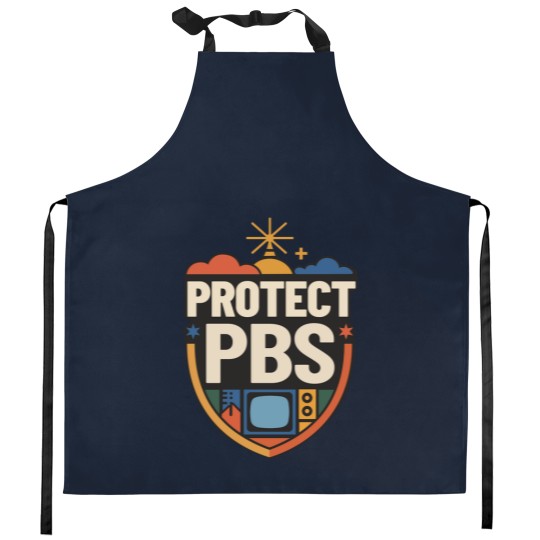 Discover Protect PBS Kitchen Aprons, PBS Unisex Kitchen Aprons, Political Protest Kitchen Aprons, Save Public Broadcasting, Anti Trump Kitchen Aprons