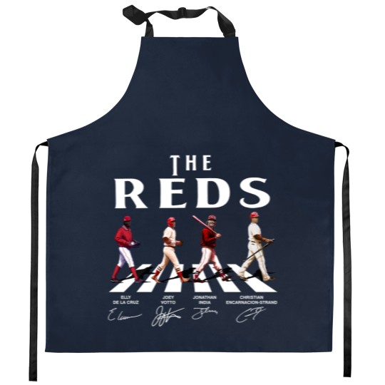 Discover Reds Walking Abbey Road Signatures Baseball Kitchen Aprons, Elly De La Cruz, Votto, Jonathan India