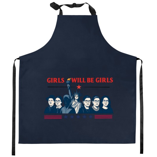 Discover Girls Will be Girls Comfort Colors Kitchen Aprons, Patriotic Feminist 4th of July Kitchen Aprons