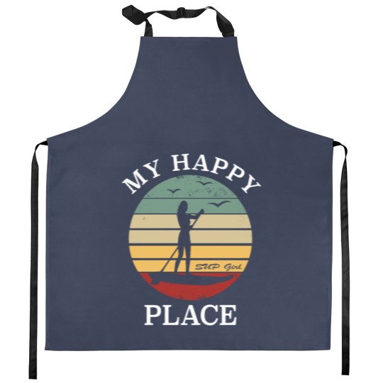 Discover Stand Up Paddle - SUP Girl - My Happy Place Sunset Kitchen Aprons