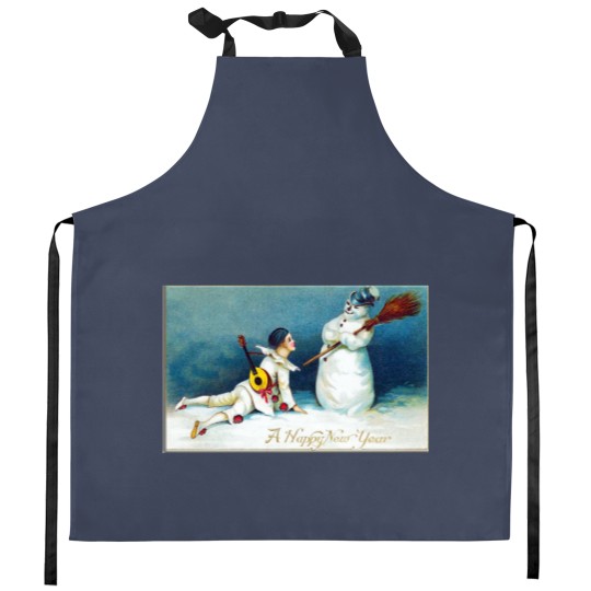 Discover Vintage New Year's Day Boy And Snow Kitchen Aprons