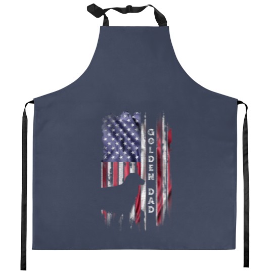 Discover Vintage USA Flag Proud Golden Retriever Dad Silhou Kitchen Aprons