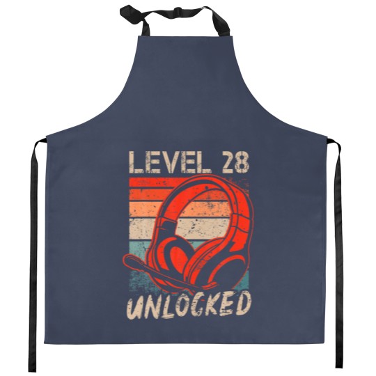 Discover Level 28 Unlocked Video Gamer Lovers 28Th Birthday Kitchen Aprons