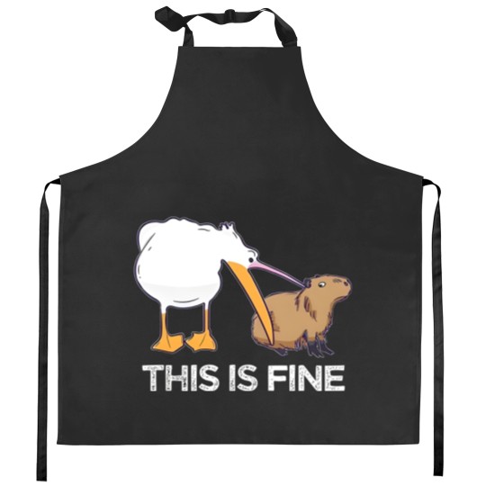 Discover This is fine Meme funny Capybara dog Pelican Nihilism Joke Kitchen Aprons