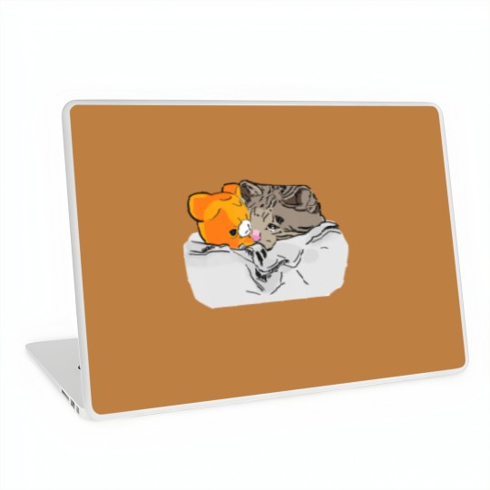 Discover Sad Kitten Cat Crying bed with Teddy Meme Laptop Skins