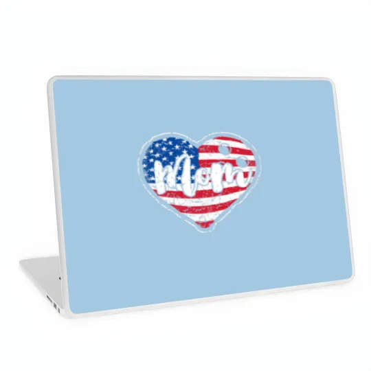 Discover Womens Distressed American Flag Heart Bowling Laptop Skins
