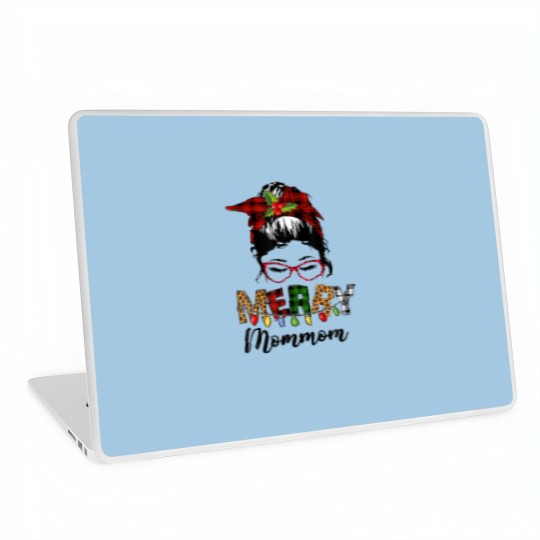 Discover Red Plaid Mommom Messy Bun Ladies Christmas Pajama Laptop Skins