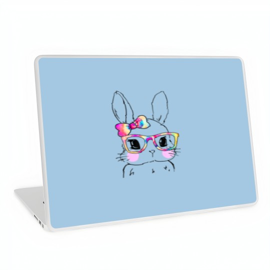 Discover Cute Bunny Rabbit Face Tie Dye Glasses Girl Happy Laptop Skins