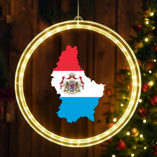 Discover Luxembourg Map Flag With Stroke And Coat Of Arms LED Christmas Window Lights
