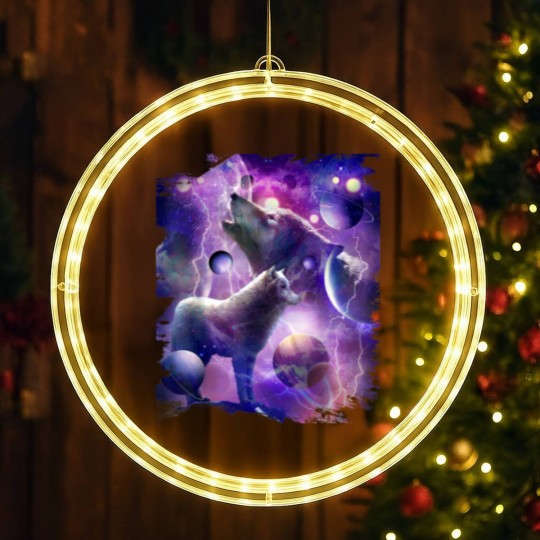 Discover Cosmic Wolf Howling At Moon In SpaceT LED Christmas Window Lights
