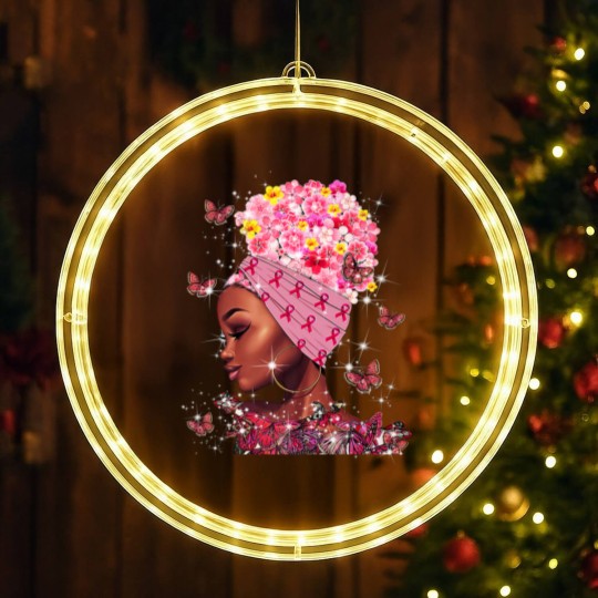 Discover In October We Wear Pink Black Woman Breast Cancer Awareness LED Christmas Window Lights