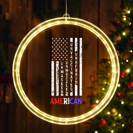 Discover Unmasked Unmuzzled Unvaccinated Unafraid American Flag Fan LED Christmas Window Lights