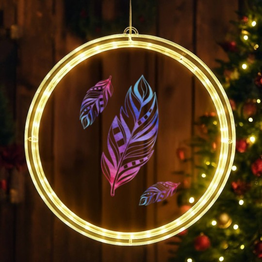 Discover Colorful Feathers Indian Heritage Native American LED Christmas Window Lights