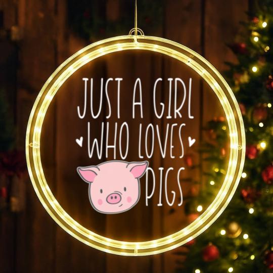 Discover Cute Just Girl Who Loves Pigs Funny Farm Animal LED Christmas Window Lights