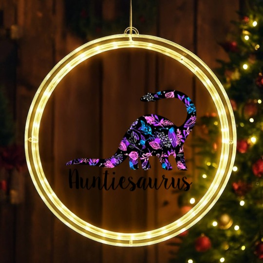 Discover Womens Auntiesaurus LED Christmas Window Lights Funny Kids Gift for Aunt Cute Graphic Dinosaur Top