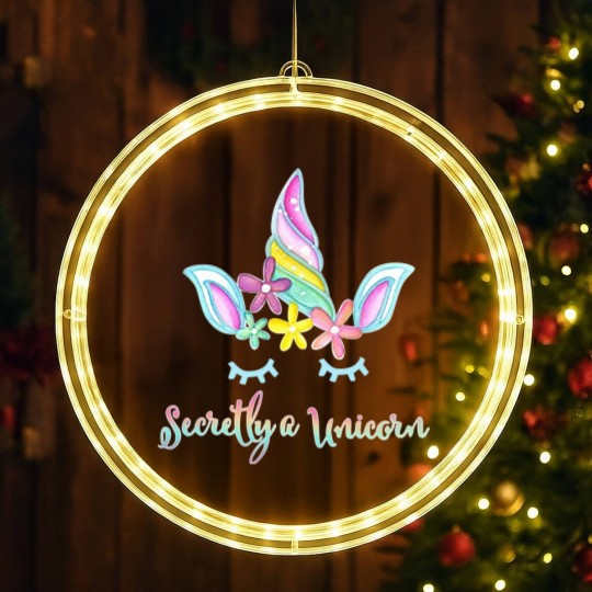 Discover Secretly a Unicorn Flowers and Horn Women's Plus Size LED Christmas Window Lights