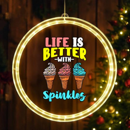 Discover Life is Better With Sprinkles Sweet Confectionery Ice Cream LED Christmas Window Lights