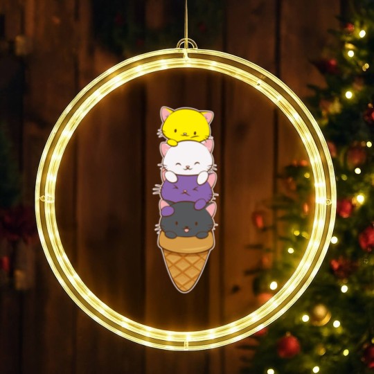 Discover Nonbinary Pride Flag LED Christmas Window Lights Non-binary Pride Flag Kawaii Cat Ice Cream Cone Nonbinary