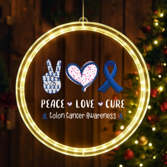 Discover Love Colon LED Christmas Window Lights Peace Love cure Colon cancer awareness