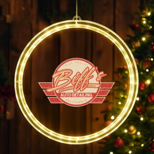 Discover Biff's Auto Detailing in Distressed Red - Back To The Future - LED Christmas Window Lights