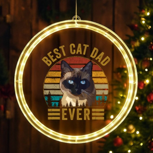Discover Retro Vintage Best Cat Dad Ever Fathers day Siamese Cat LED Christmas Window Lights
