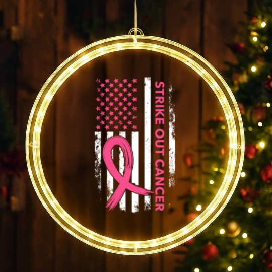 Discover Strike Out Cancer US Flag LED Christmas Window Lights