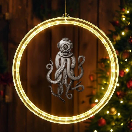 Discover Retro Fashion SCUBA Diver Weird Killer Octopus LED Christmas Window Lights