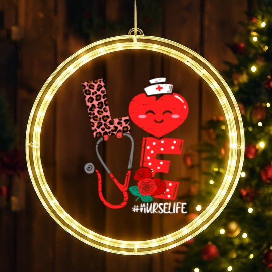 Discover Love Heart Stethoscope Nurse Life Valentine Day 2022 Women LED Christmas Window Lights