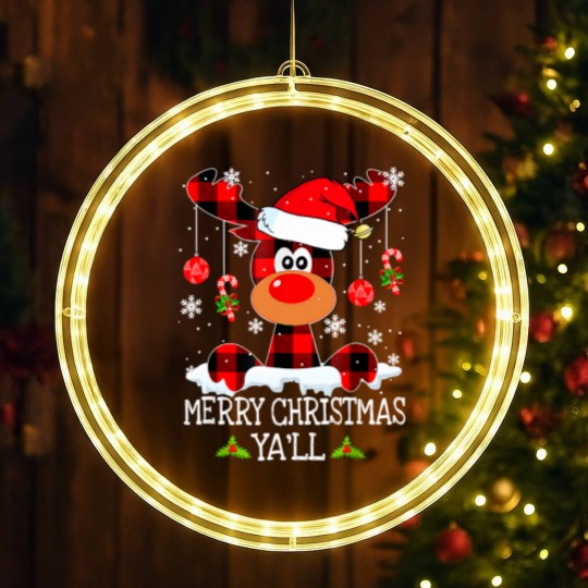 Discover Merry Christmas Ya'll Reindeer Santa Hat Buffalo Red Plaid LED Christmas Window Lights